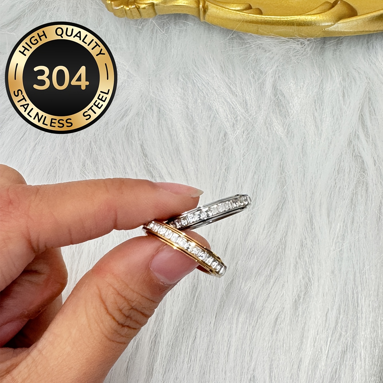 Rotating Cubic Zirconia Ring, 18K Gold-Plated Fashion
